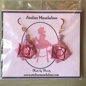 Origami Pink Water Lily Earrings 22K Gold Plated